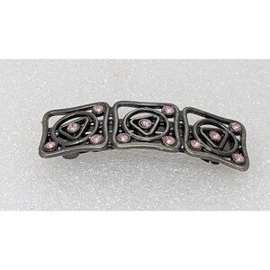 Vintage Metal Hair Clip With Pink Rhinestones 3.25" X 1"